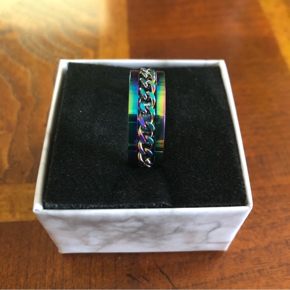 Men’s rainbow titanium steel chain band ring NWT 9 - Picture 6 of 11